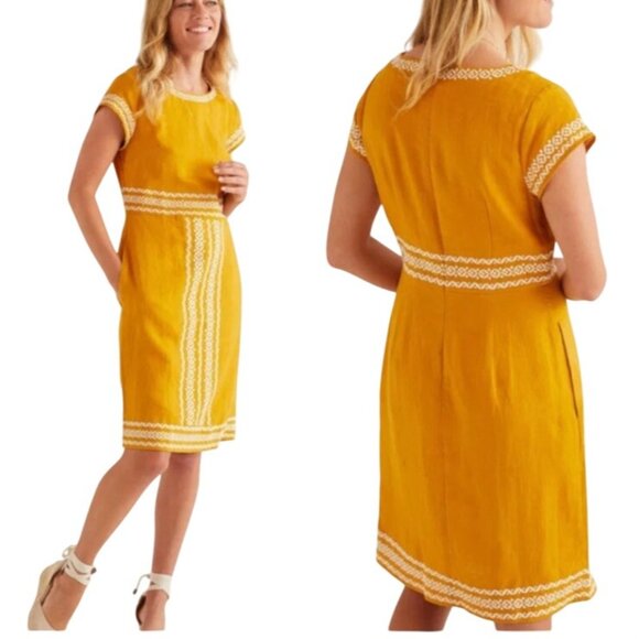 Boden Dresses & Skirts - Boden Womens 10R Laura 100% Linen Embroidered Shift Dress in Tuscan Sun Yellow